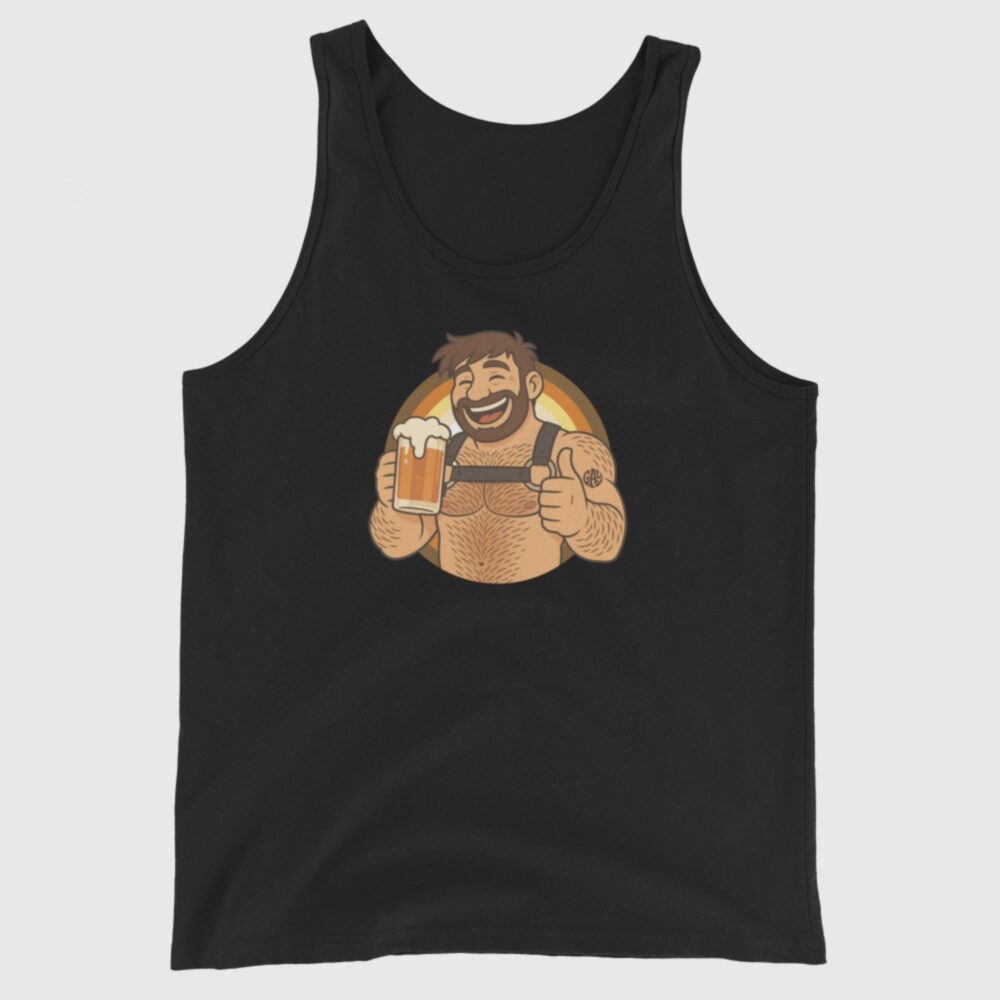 Russell Bear Drinking Beer - Bear Pride Tank Top - Image 2